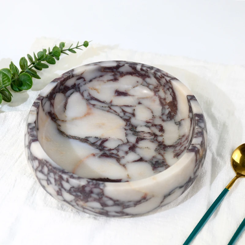 Luxury Vintage Large Turkish Calacatta Viola Marble Salad Ruffle Fruit Bowl for Home Decoration