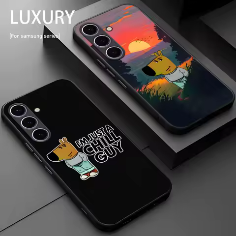 Chill Guy Keep Calm Cartoon Phone Case For Samsung Galaxy S25 S24 S23 S22 S21 S20 Plus Ultra Note20 Soft Black
