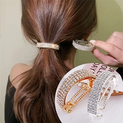 Horquilla de Metal con diamantes de imitación para mujer, soporte de cola de caballo brillante, tocado dorado y plateado, pinzas para el cabello, pasadores