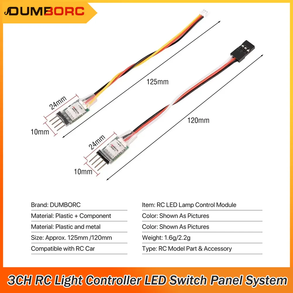 DUMBORC 3CH RC Light Controller Module LED Switch Panel System Turn on/off ZH1.5/JR for RC Mini Car Fixed-wing Aircraft Parts