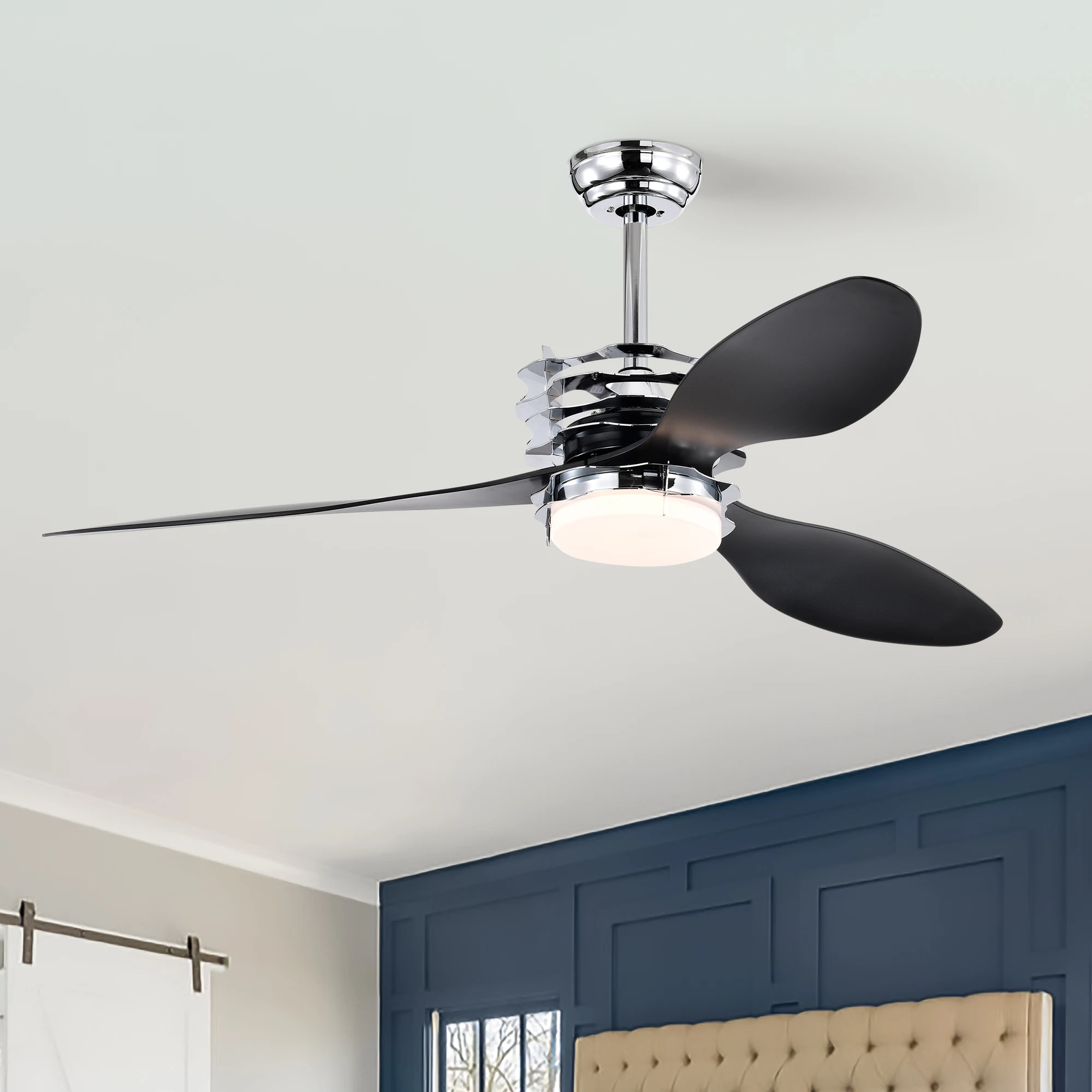 52 Inch Contemporary Silver Ceiling Fan Light 3 Blades 6 Speed Mute Timable Black Friday Decorative Fan Light For Bedroom