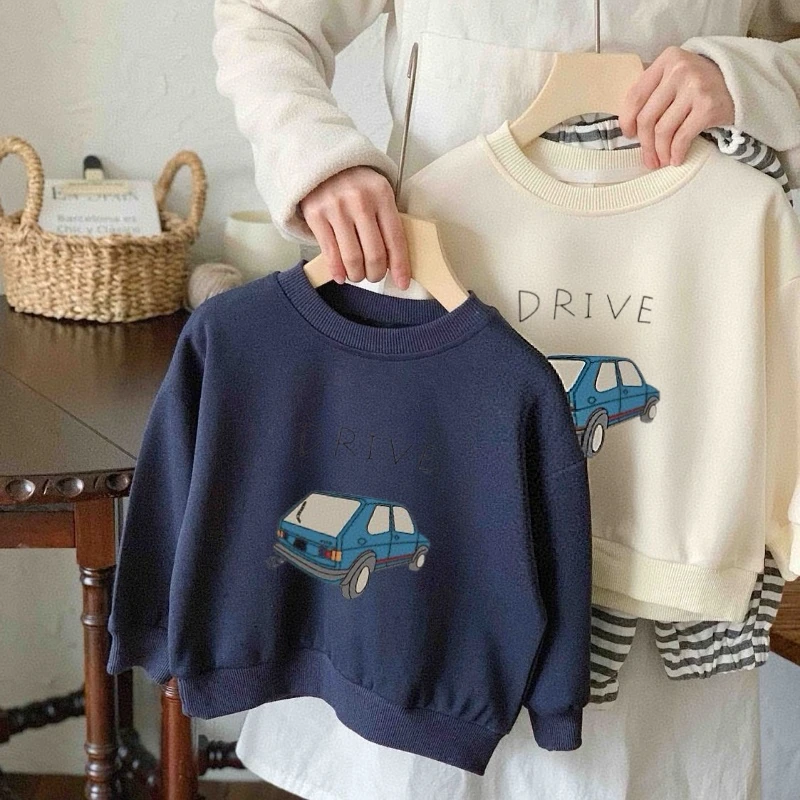 بوتيك ملابس الأطفال بلون طويل الأكمام هوديي الخريف الاطفال ملابس فضفاضة عادية Crewneck بلوزات الصبي الملابس