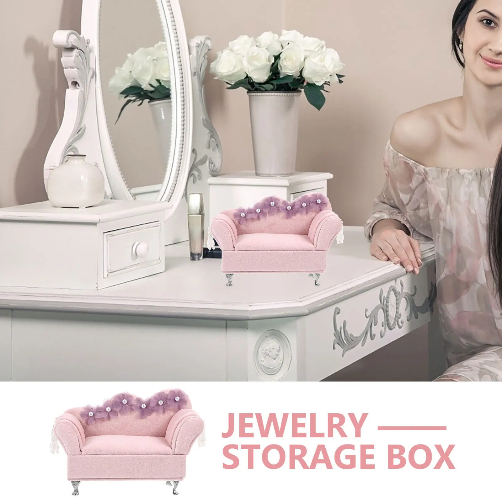 

Small Jewelry Box Fabric Trinket Box Couch Shaped Desktop Storage Case For Earrings Rings Diamonds Jewelry Organizer