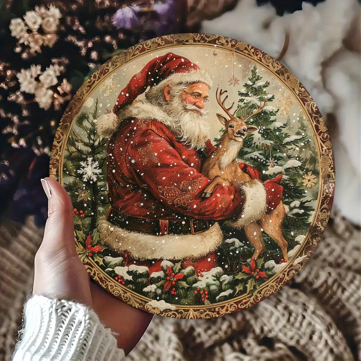 ** علامة ألومنيوم لشجرة عيد الميلاد معجزة تحت الشجرة - هدية سانتا مقاس 8 × 8 بوصة للمشهد الليلي فن معدني للمنزل والمطعم والمقهى والمرآب **