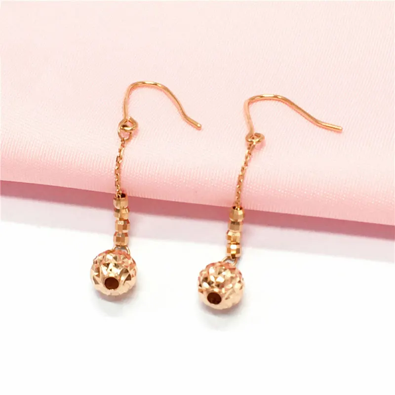 585 Purple Gold Plated 14K Rose Gold Round Bead Earrings for Women Fashion Sophisticated Glamour Engagement Jewelry