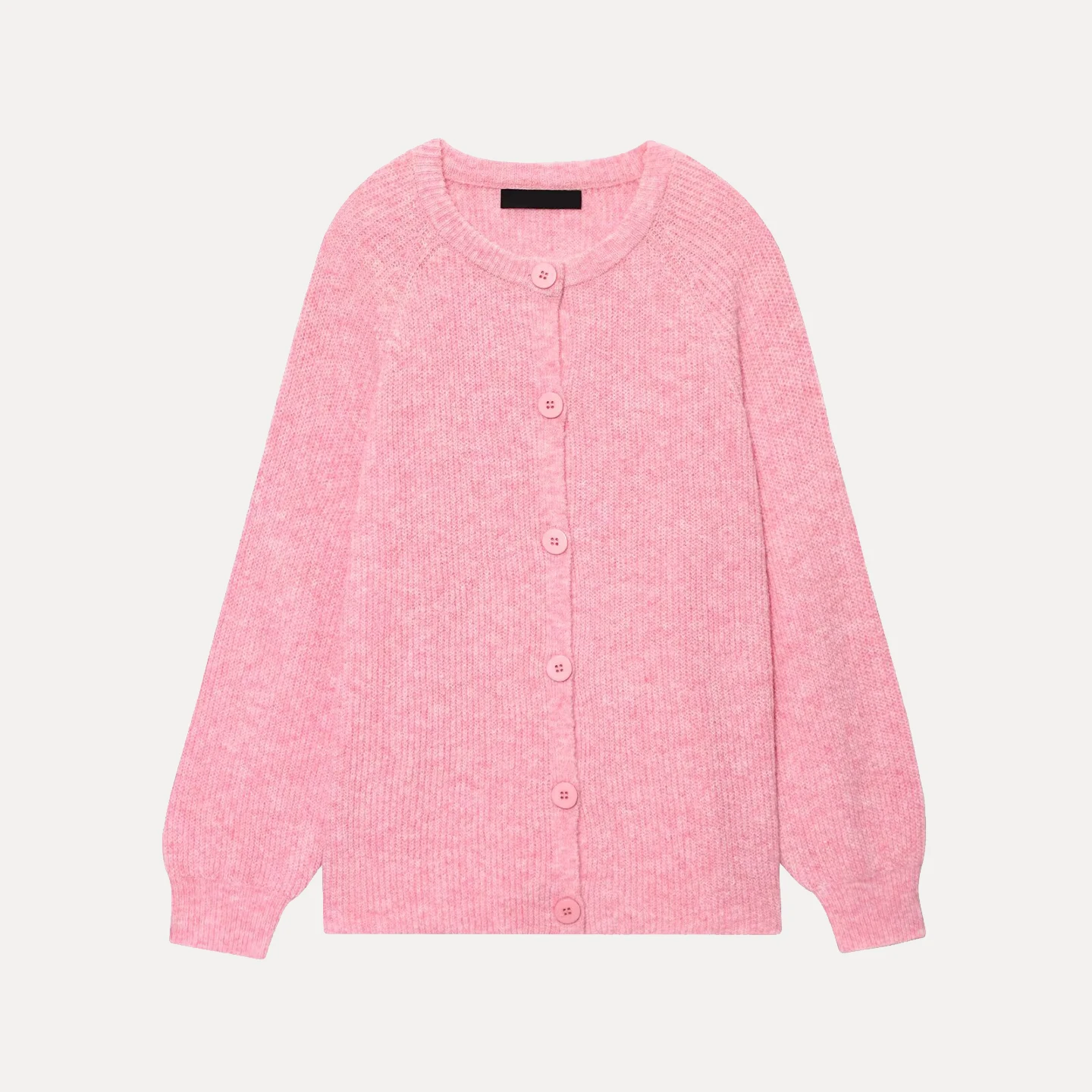 

2025 Summer New Women's Faion Simple Lazy Pink Sweater Cardigan Outerwear Polyester Fiber Long Sve round Ne Button up