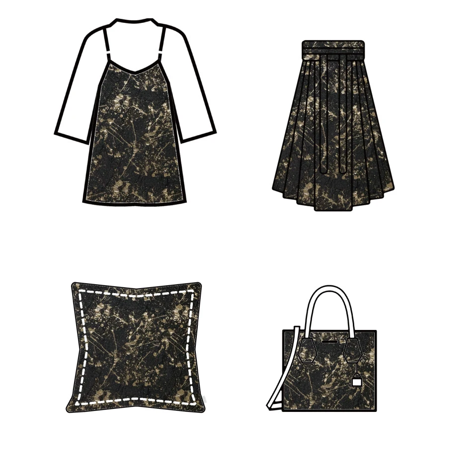 Ink Abstract Style Gold Silk Jacquard Fabric Retro Coat Fluffy Skirt Decorative Sewing Fabric