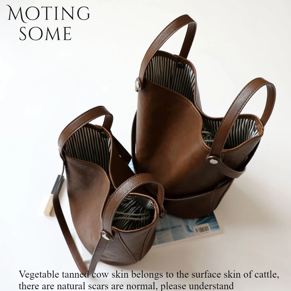 Motiongsome borsa retrò donna borsa a secchiello in pelle bovina conciata al vegetale borsa a tracolla Vintage Lady Commuter di grande capacità 2024