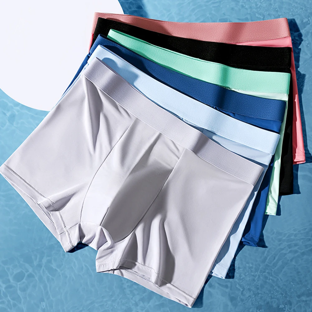 Plus Size Stretch Men Boxer Underwear Ice Silk Breathable Seamless Summer Boxers Shorts Sports Casual Fashion