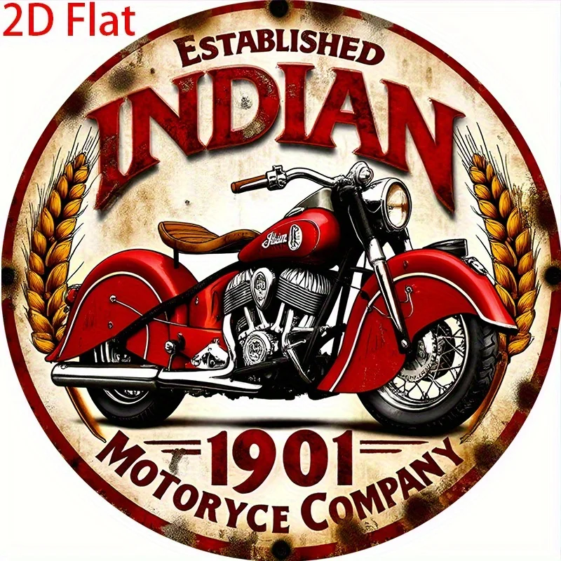 Vintage Indian Motorcycle 1901 Metal Wall Art Sign, 8x8 Inch Retro Design with Red Bike & Wheat, Durable Canvas Framed Decor for