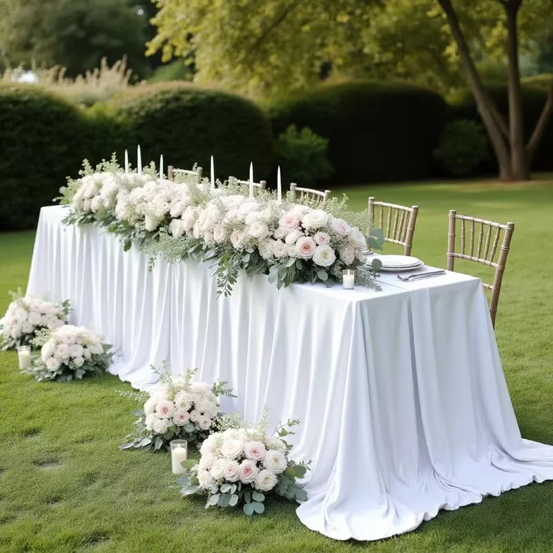 White Stretch Fitted Tablecloth, Wrinkle‑Resistant Large Size Spandex Table Cover for Dessert Tea Table, Birthday Wedding Engage