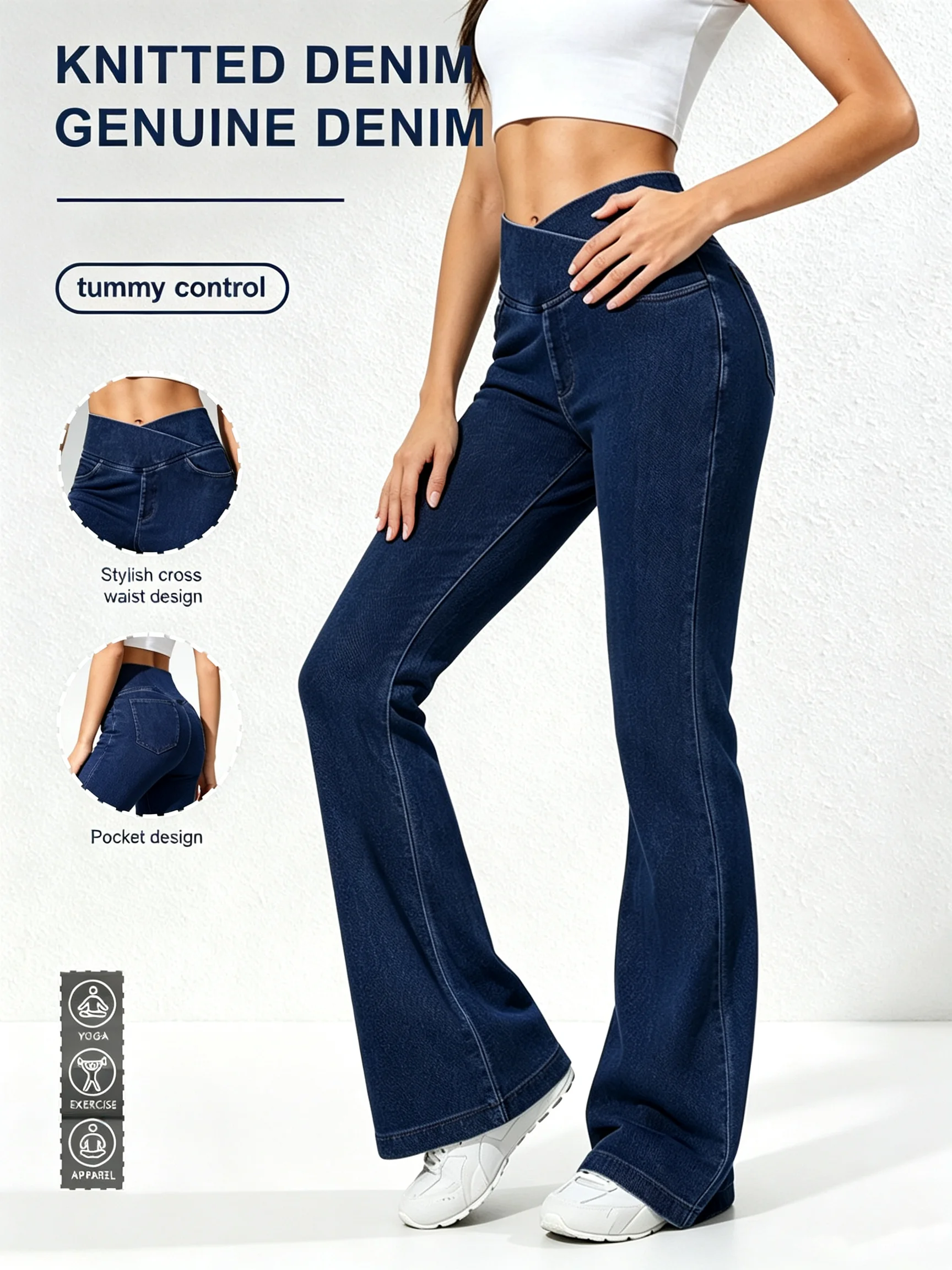 Women's denim leggings high waist hip lifting flare pants with pockets yoga workout pants fitness training leggings daily wear