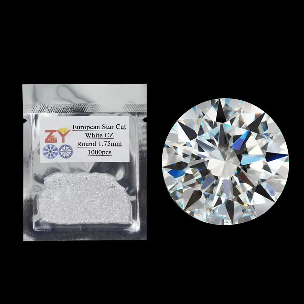 European Cut Lab Diamond 3.25mm--8mm Round Cut Cubic Zirconia 8 Hearts and 8 Arrows Gemstone