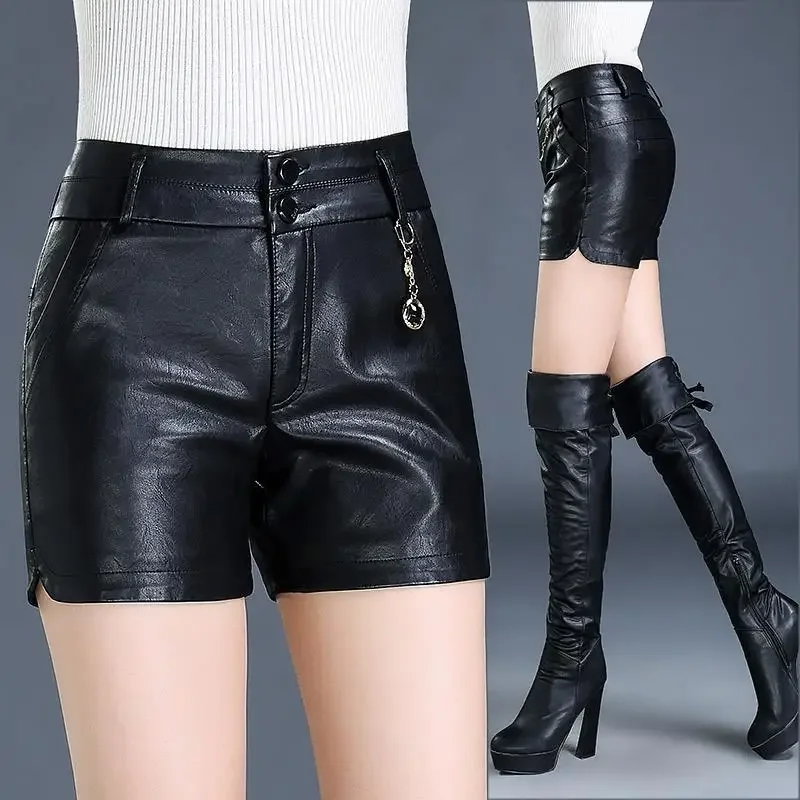 Shorts Women High Waist PU Leather Shorts Women's Black Spring, Autumn And Winter Straight Leather Pants Boot Pants Ropa Mujer