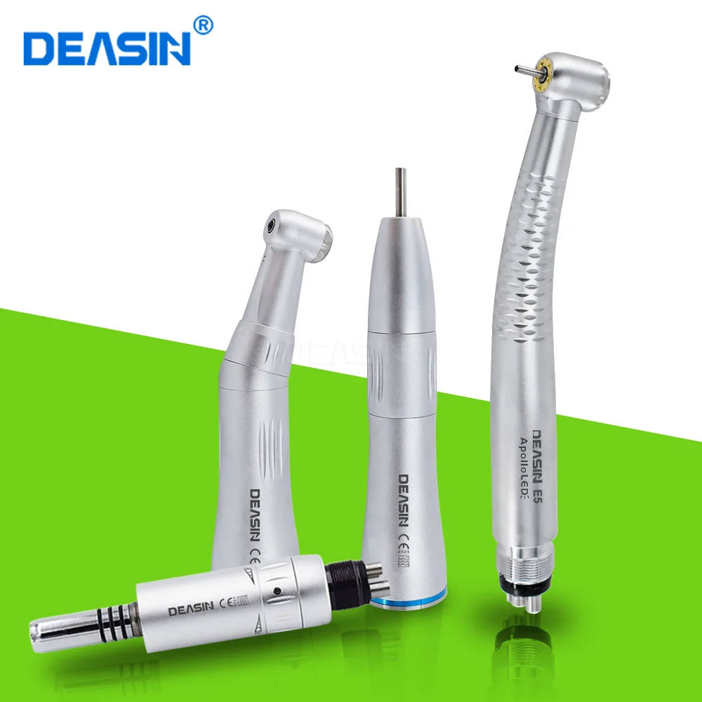 Dental Handpiece Contra Angle Straight 2/4 Hole Air Motor Push Button High & Low Speed Turbine Kit