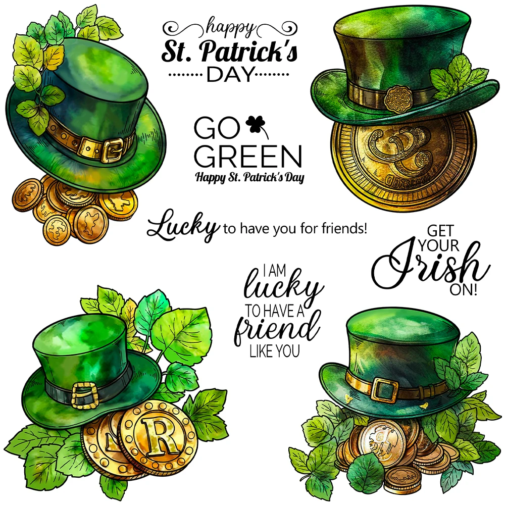 Mangocraft ST. Patrick's Day Gold Coins Hat Cutting Dies Clear Stamp DIY Scrapbooking Metal Dies Silicone Stamps For Cards Album