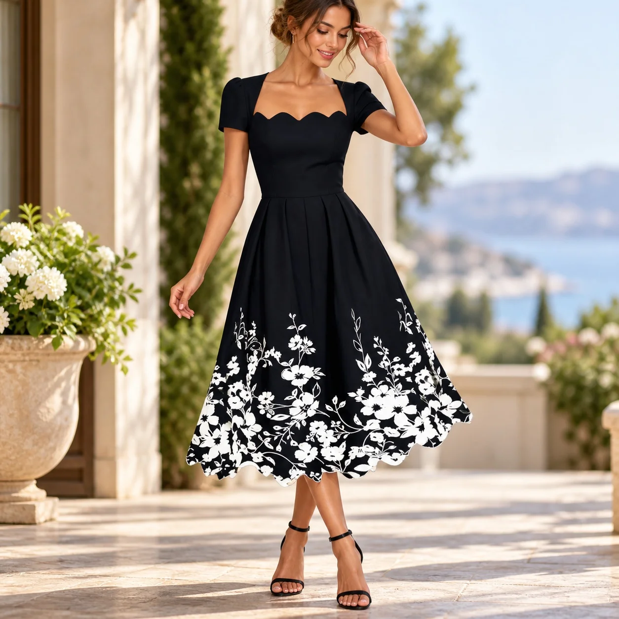 Short Sleeve Printed Gown Mini Length Edgy Street with Short Skirt Streetwear Dress Summer Single Summer Square Neck for Women