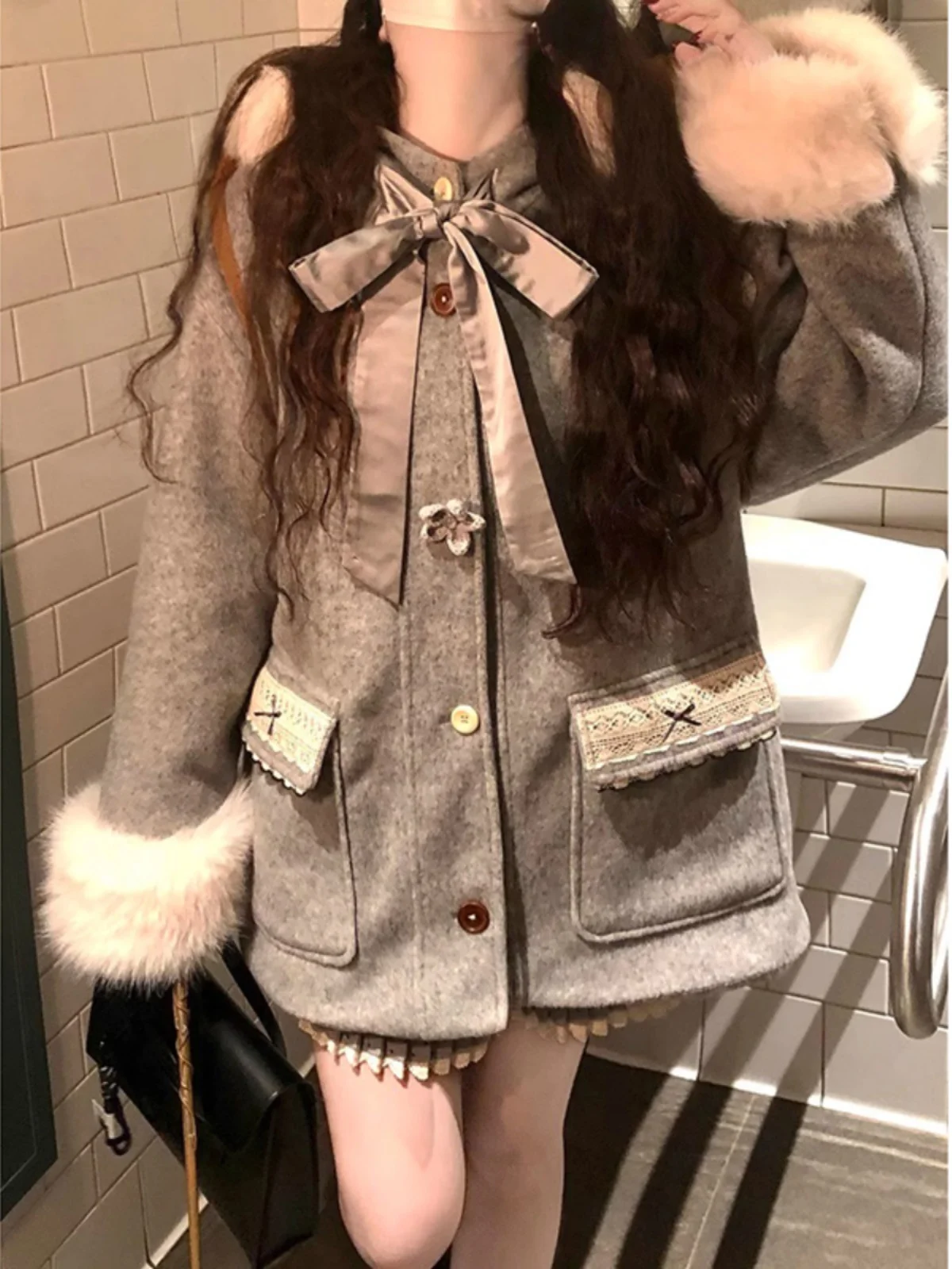 

Осенне-зимнее женское шерстяное пальто в стиле Хепберн, корейская мода, маленький размер, средней длины, в клетку, верхняя одежда, милый школьный стиль