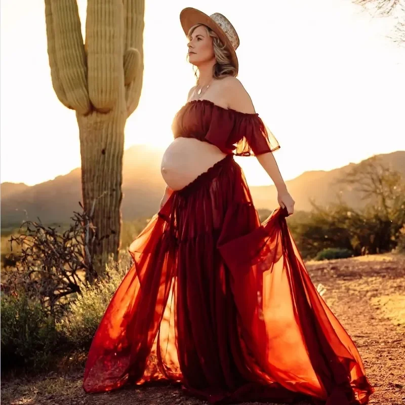 Women\'s Boho Two-Pieces Set Maternity Dresses PhotoShoot Baby Shower  Платье Для Беременных فساتين حوامل Photography