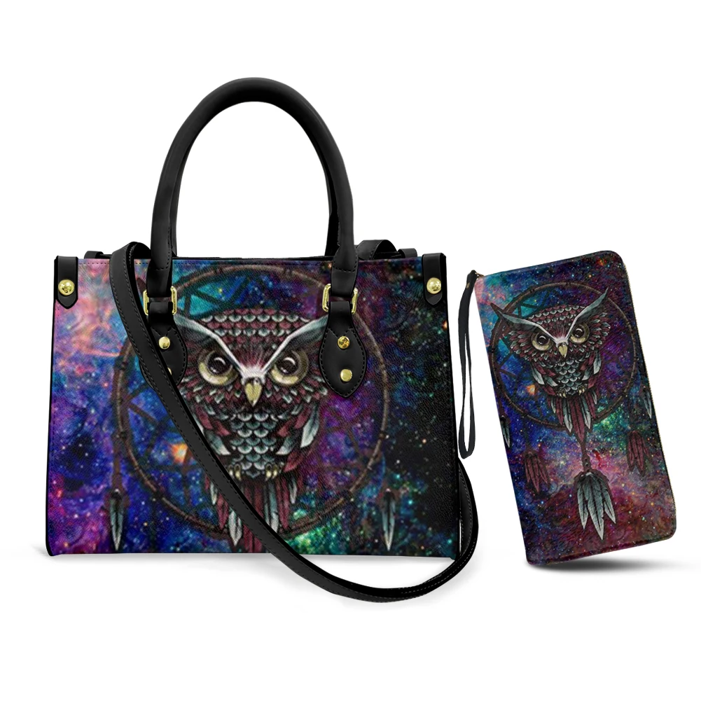 Belidome Galaxy Dreamcatcher Owl Print 2 Set Purses and Handbags Top Handle Satchel Shoulder Bags Messenger Tote Bag for Womens