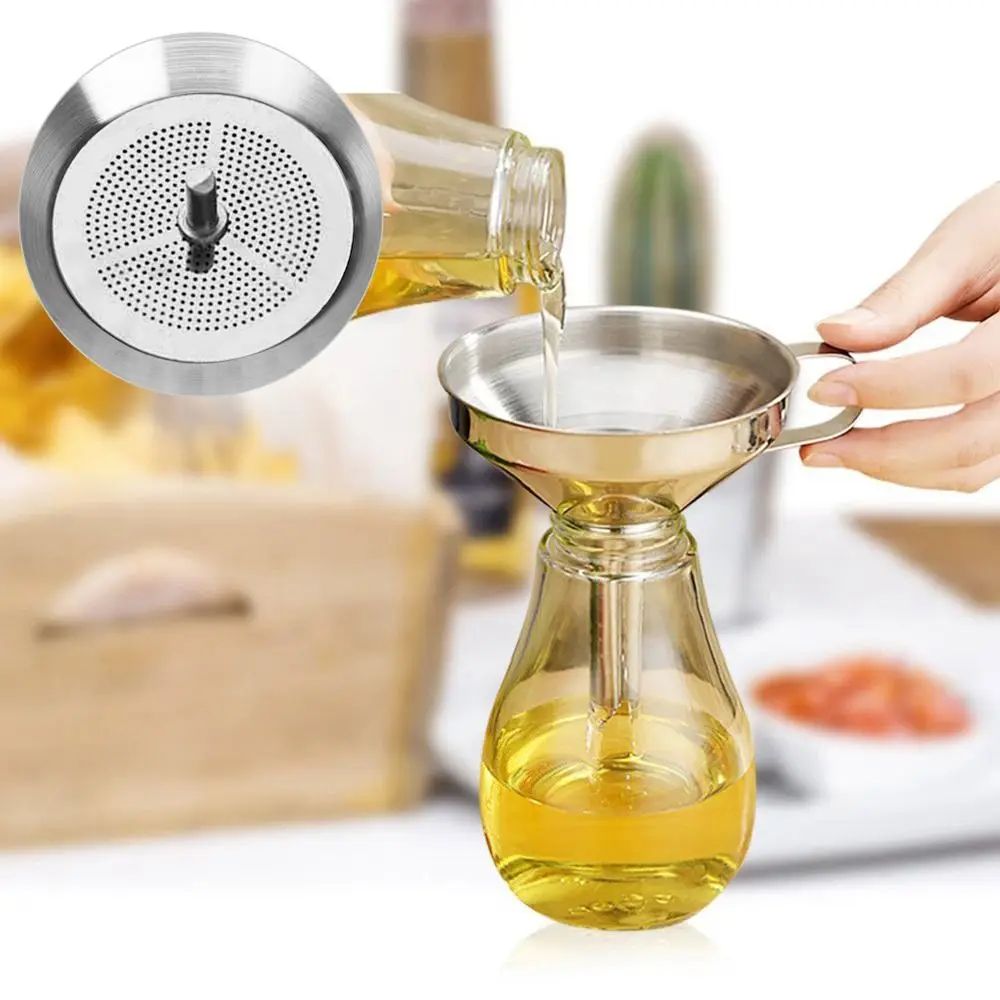 Reusable Wide Mouth Stainless Steel Funnel Silver Detachable Strainer Filter Wide Mouth Funnel Oil Funnel Liquid Transferring