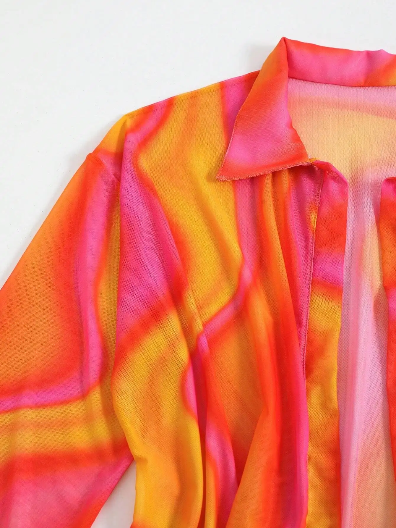 

Пляжная накидка из прозрачной сетки с эффектом тай-дай, с длинными рукавами, для защиты от солнца