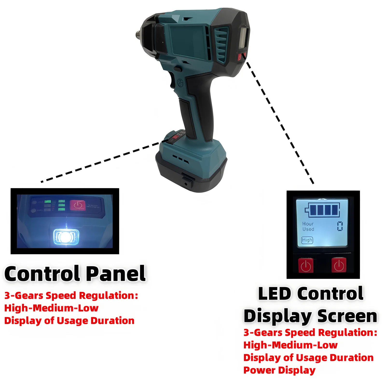 Brushless Electric Impact Wrench 1000N.M Cordless High Torque 3 Speed 1/2 Inch Repair Wrench Power Tool For Makita 18V Battery