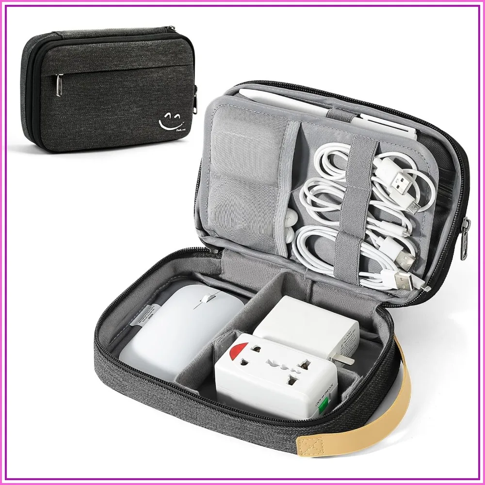 

Travel Cord Organizer Bag for Cords, Chargers, SD Cards, USB Cables - Black