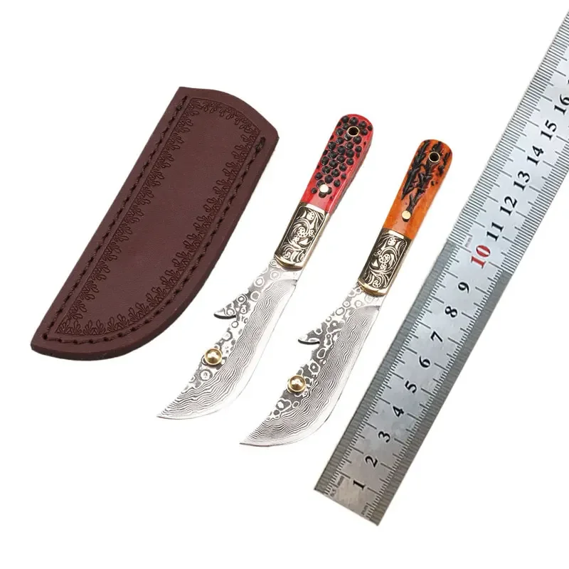 13.5cm Damascus Steel Small Fixed Blade Knife Natural Cowbone Handle Outdoor Camping Survival Tool New Collection Knifes For Men