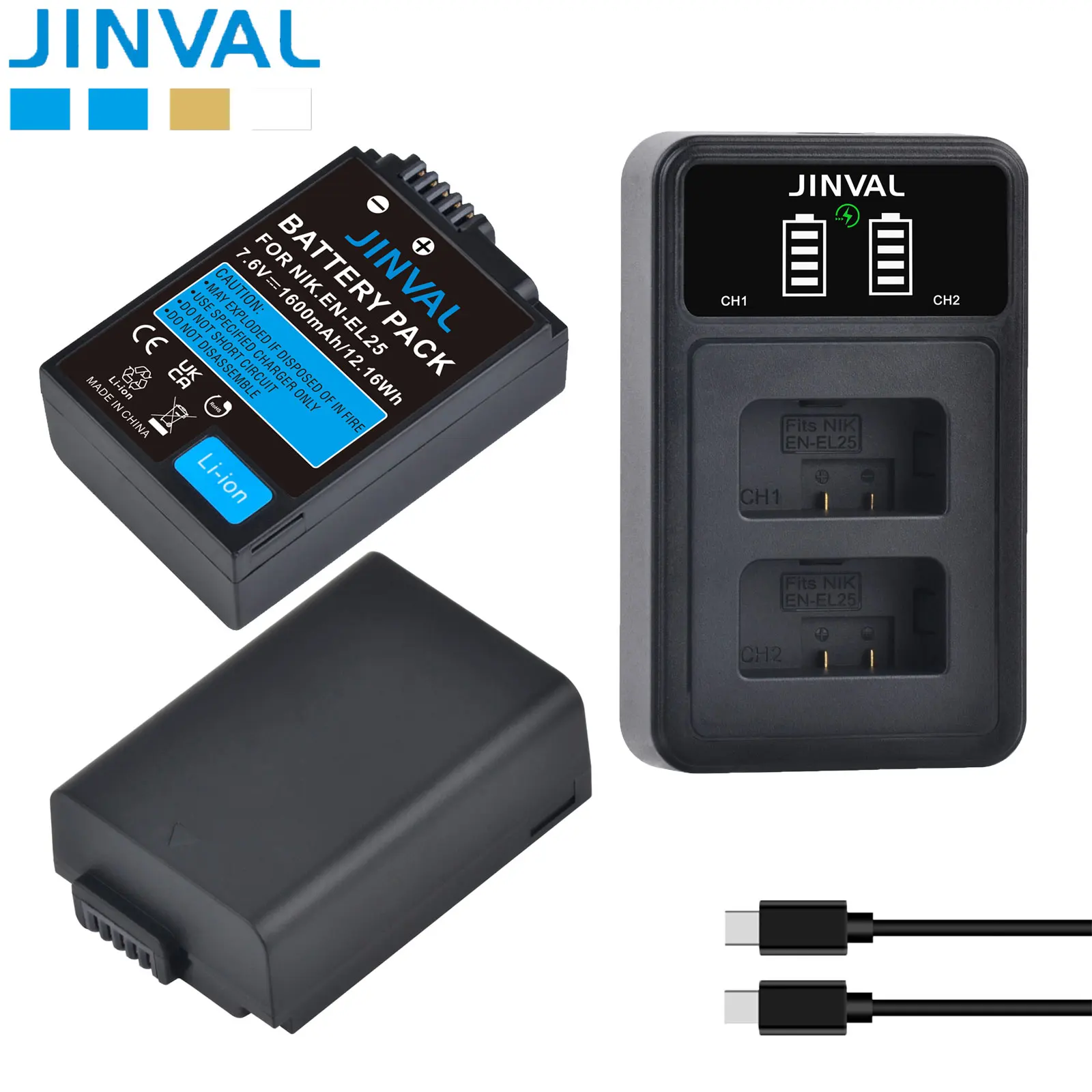 JINVAL EN-EL25 Battery 1600mAh ENEL25 EN EL25 EN-EL25a Camera Batteries + PD20W Fast Dual Cahrger For Nikon Z50 II Z50 Z30 ZFC