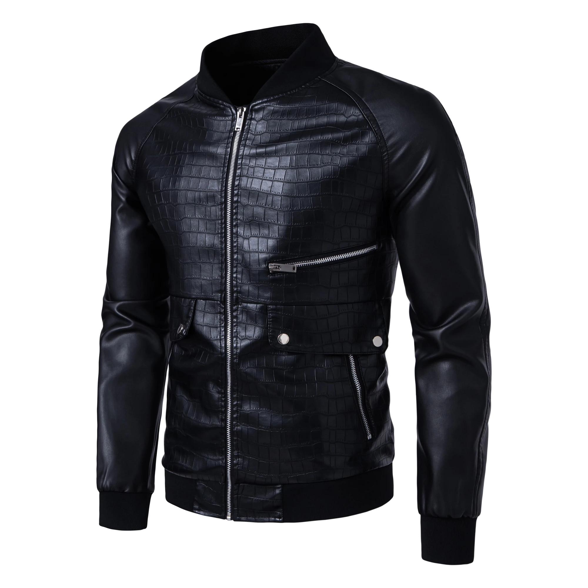 

Men's Stand Collar Cardigan Leather Jacket New Autumn Winter Hot Selling PU Leather with New Motorcycle Casual Leather Jacket