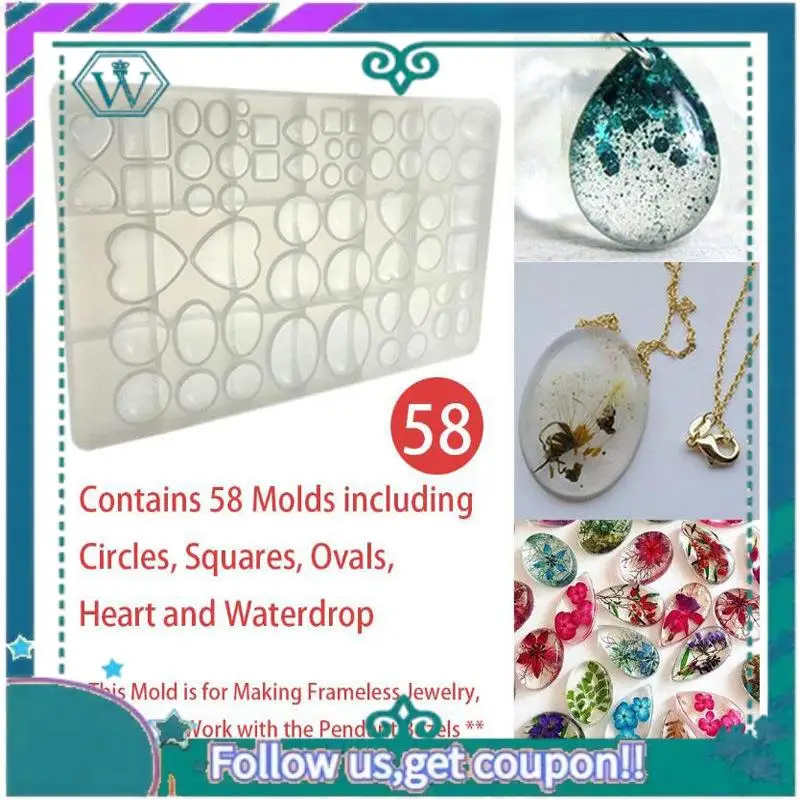 

A09P Silicone Resin Mold Oval Teardrop Square Heart Round Shapes For Polymer Clay Crafting Resin Epoxy Pendant Earrings Making C