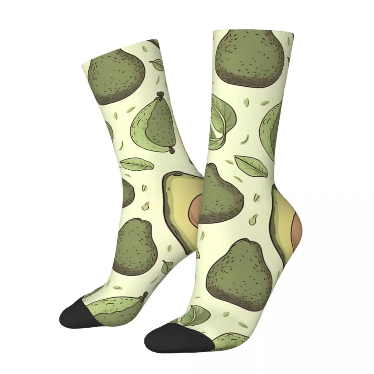 Sweet Pastel Green Background Fruit Avocado Unisex Winter Socks Warm Happy Socks street style Crazy Sock