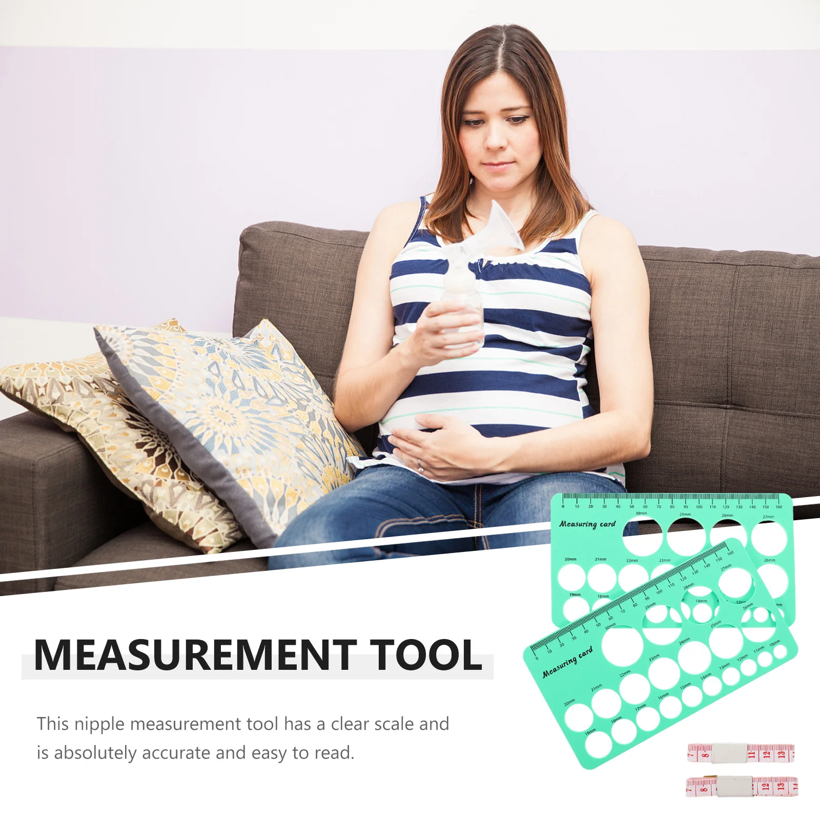 

2 Pieces Green Single Sided Measurement Tool Silica Ruler Powder Bag Breast Cup Size Flange Measure