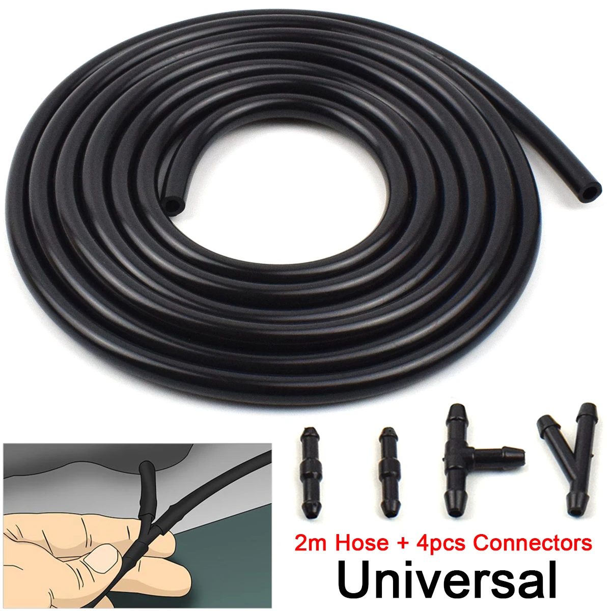 2m Universal Windshield Washer Nozzle Hose Tube Pipe Front Window Headlight Pump Wiper With Connector T Y Straight Water Joiner