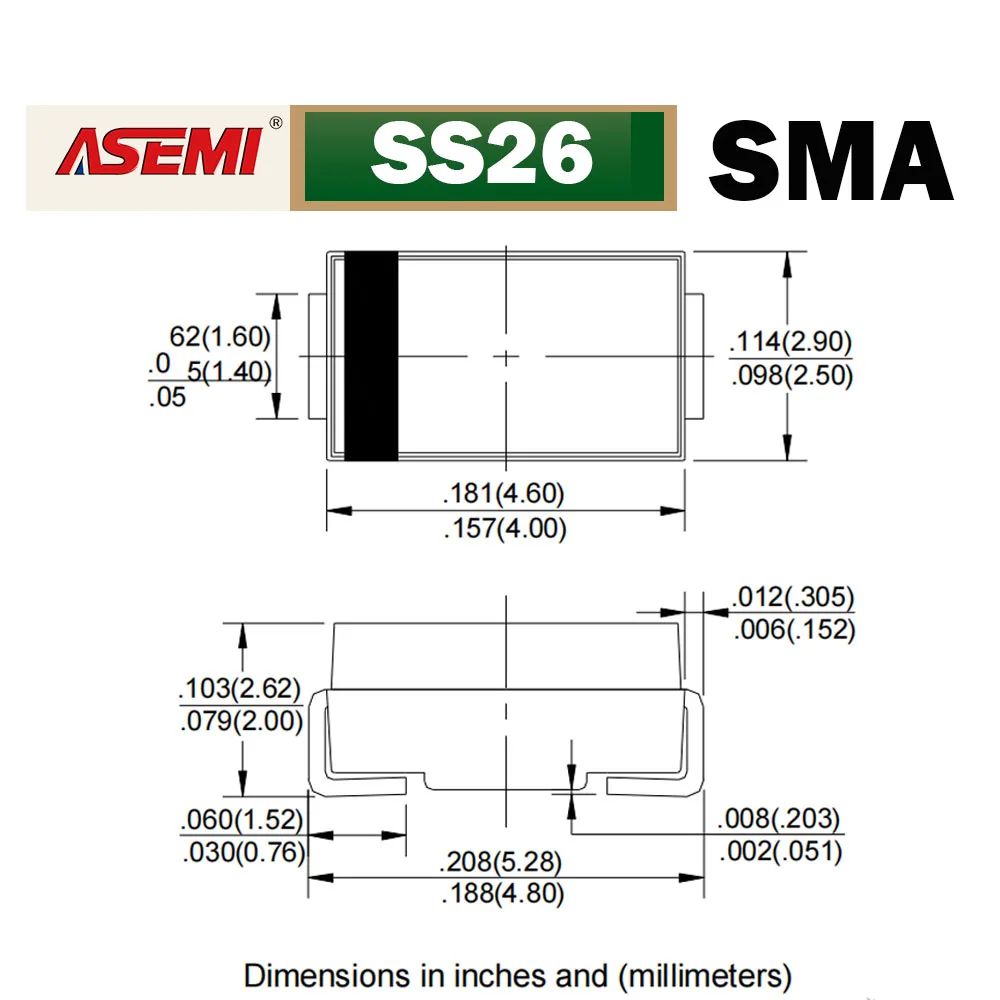 50PCS SS26 2A 60V Schottky Diode ASEMI
