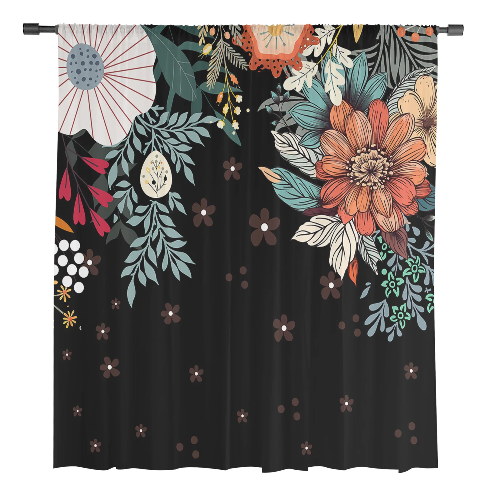 Bohemian Abstract Style Flowers Plants Black Sheer Curtains for Living Room Decor Window Curtains Kitchen Tulle Voile Curtains