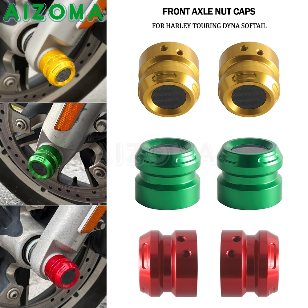 Front Axle Nut Caps For Harley Touring Dyna Softail 2008-Up Motorcycle CNC Aluminum Front Fork Axle Nut Cover Bolt Carbon Fiber