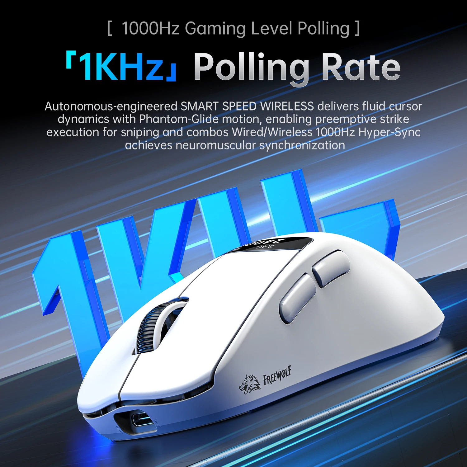 Mouse da gioco wireless FREEWOLF A7 59g Dock RGB tri-modale leggero Sensore PAW3311 Display intelligente 24000 DPI ergonomico