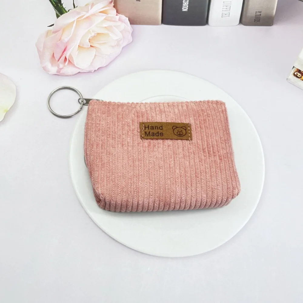 Portable Zipper Style Coin Purse Corduroy Material Durable Makeup Tool Storage Bag Soft Striped Cosmetic Organizer Bag Daily Use