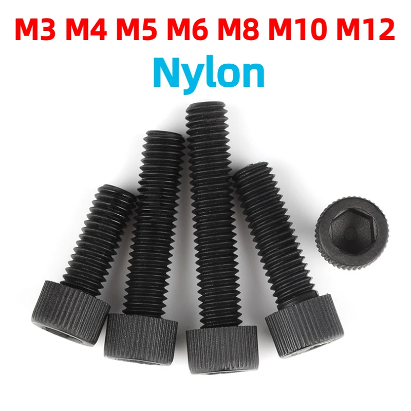 M3 M4 M5 M6 M8 M10 M12 Black Nylon Socket Head Cap Screws Cup Head Knurled Plastic Insulated Bolts Length 4mm-100mm