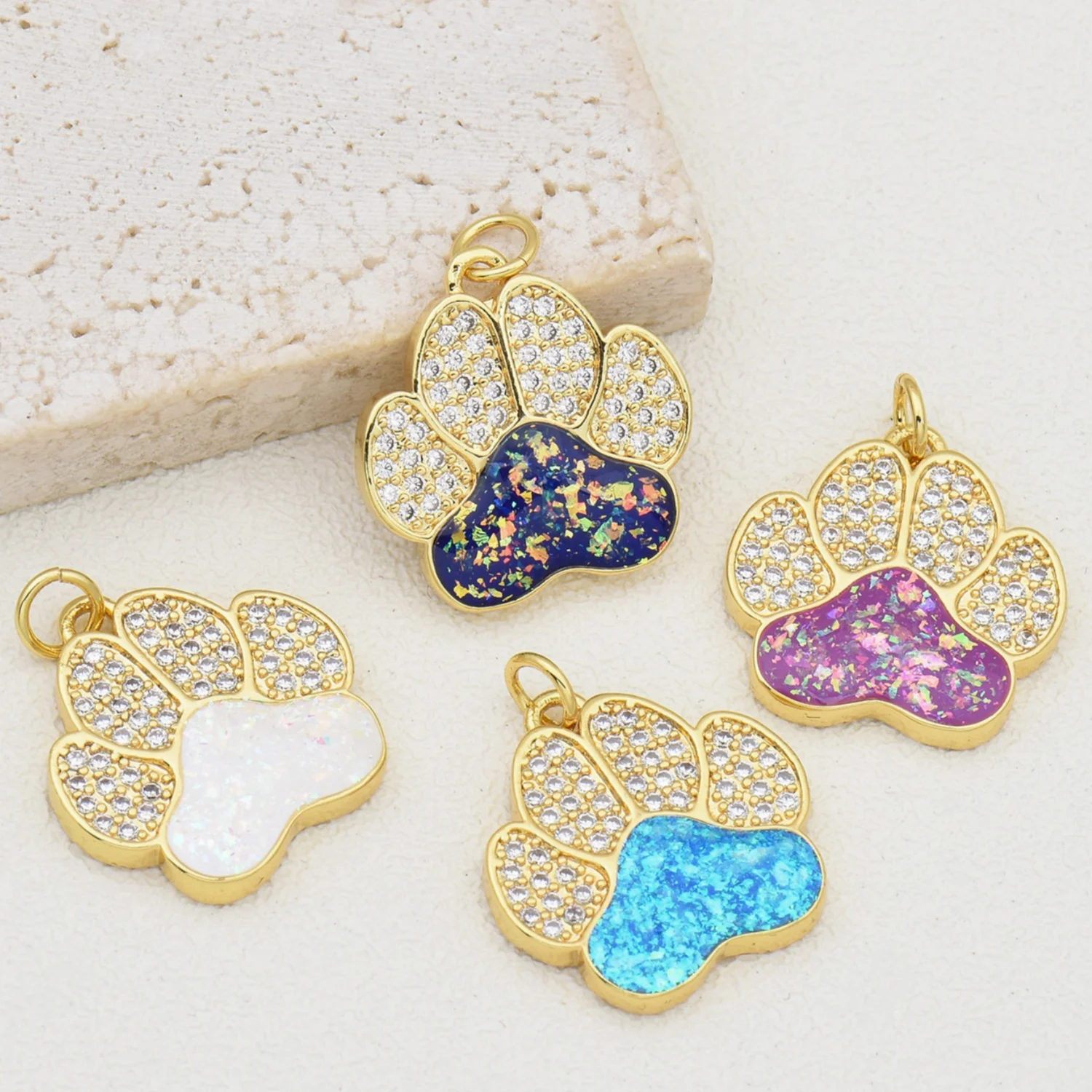 5pcs Hot-selling Opal Copper Gold-plated Bear Feet Pendant Diy Pearl Necklace Bracelet Jewelry Accessories Material Wholesale