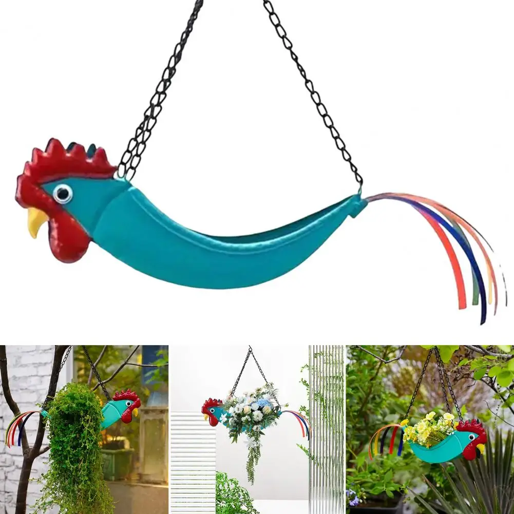 Animal-themed Plant Pot Rustic Metal Rooster Hanging Planter Pot for Succulents Plants Outdoor Garden Decoration for Balcony