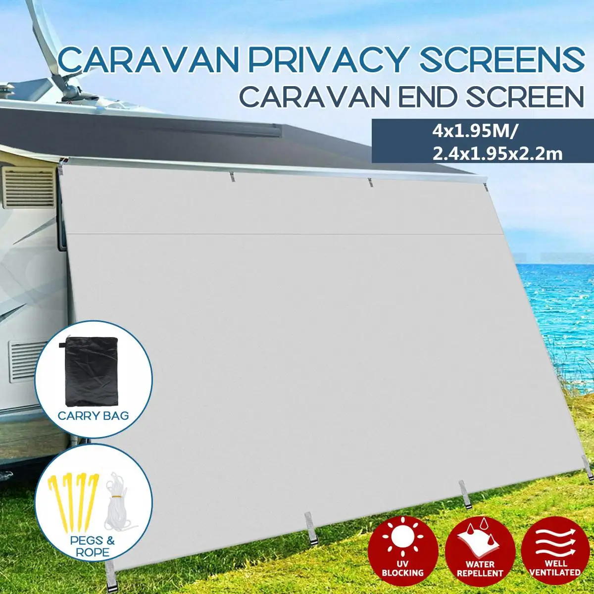 2.4x1.95x2.2m Privacy Screen Sun Shade Sunscreen Waterproof Tent Shade Ultralight Awning Sunshade Roll Out for Caravan Trucks