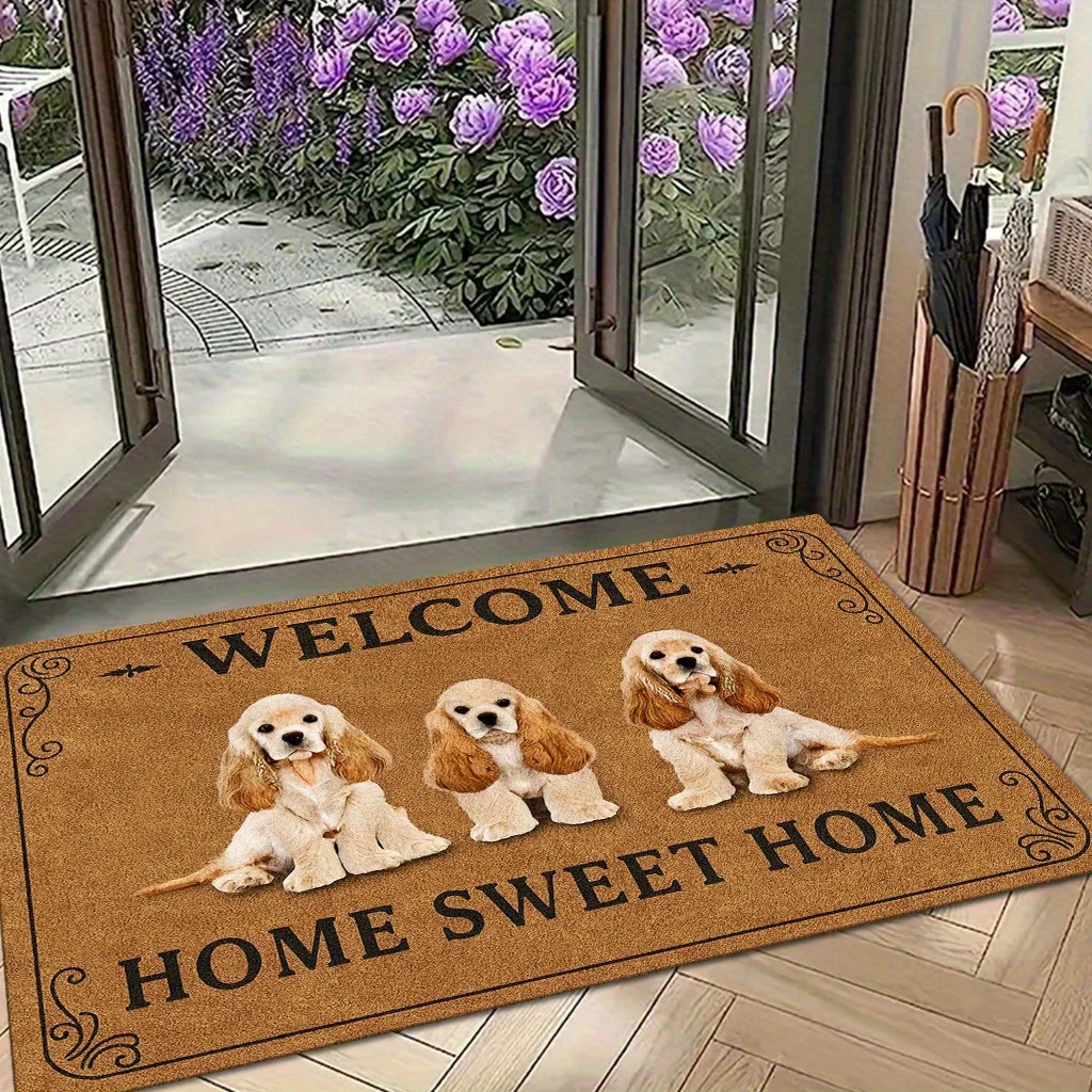 Cocker Spaniel Welcome Rug Velvet Flannel Printed Floor Mat Home Sweet Home Design Decorative Carpet Entryway Home Decor