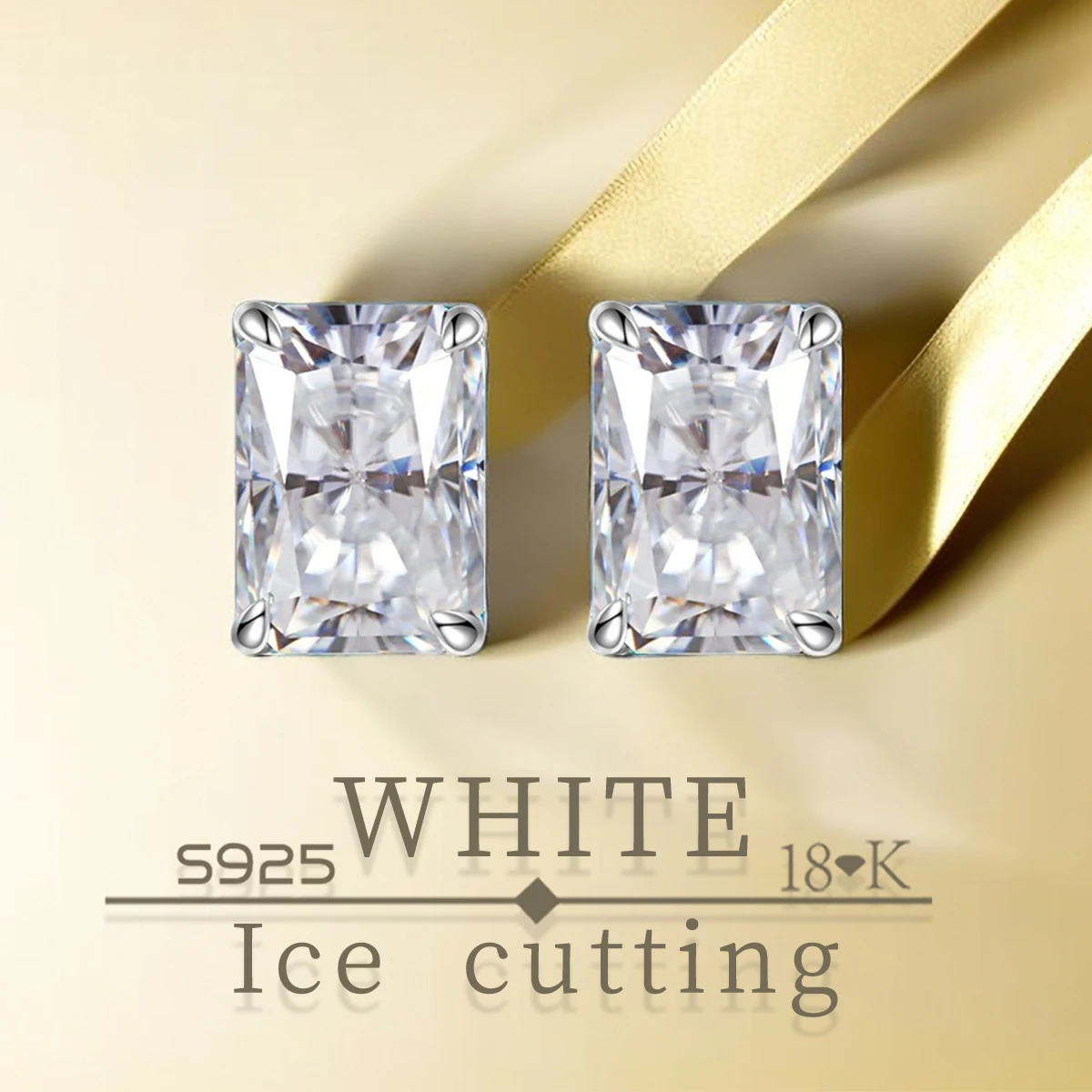 

S925 sterling silver plated platinum and golden rectangle earrings classic Excellent ice cut white zircon earrings for women