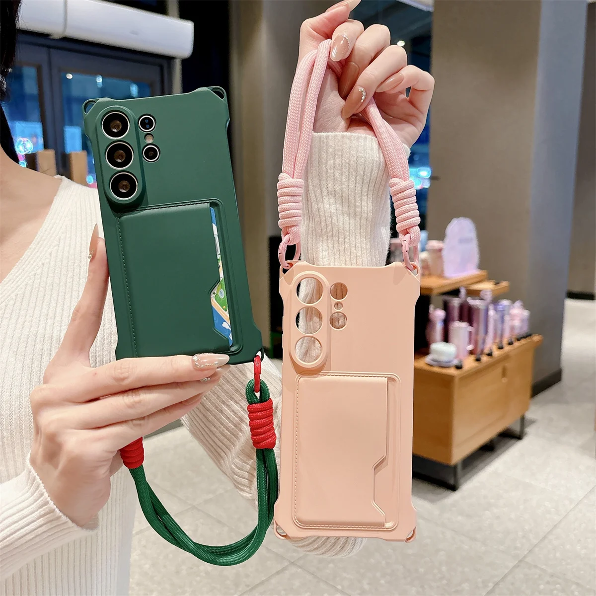 Handgelenkband Brieftasche Kartenhalter Handyhülle für Samsung Galaxy S26 S25 S24 Ultra S23 FE S22 Plus A17 A56 Silikon Schutzhülle