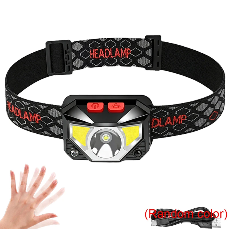 1-3 Stück wiederaufladbare LED-Stirnlampe mit Sensor, COB- und LED-Perlen, 8 Beleuchtungsmodi, weißes und rotes Licht, Angellicht