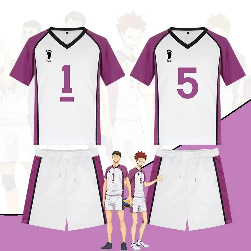 أزياء أنيمي Haikyuu التأثيرية Shiratorizawa ملابس رياضية للمدرسة الثانوية زي نادي الكرة الطائرة تي شيرت Tendou Satori مجموعة كاملة