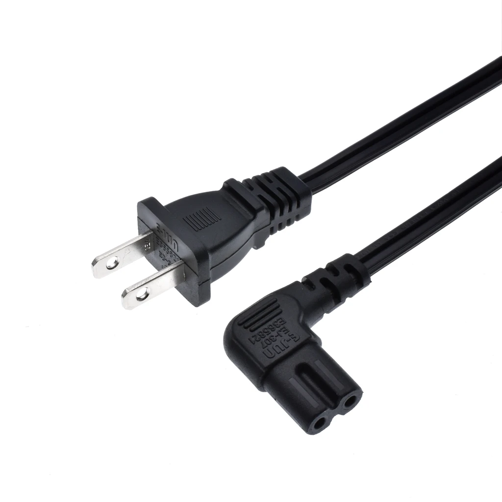 NEMA 1-15P to IEC320 C7 Right Angle Power Cord for TV/PS,USA 2 Prong Angled Power line cable,SPT-2x18AWG, 1.8m